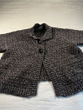 Marled Knit Button-Front Cardigan - Brown & White
